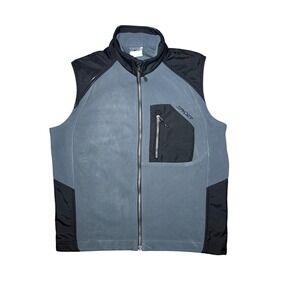 Spyder Mens Fleece Vest Gray Black Full Zip Mock Neck Logo Pockets Size Medium